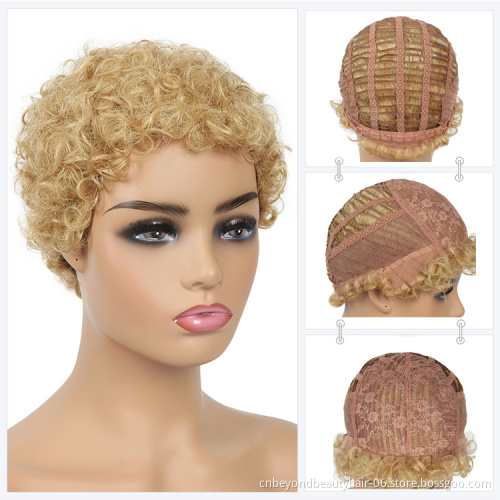 Machine made wigs Short Water Wave Low Cut Pixie Human Wig Hair Brazilian Remy Hair Afro Kinky Curly wigs